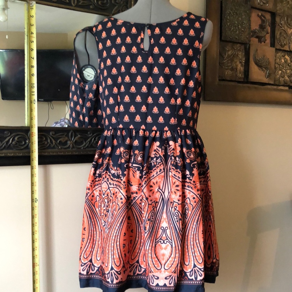 Ladies navy and‎ orange print dress
